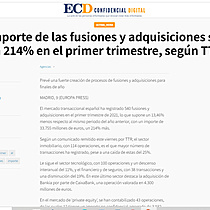 El importe de las fusiones y adquisiciones sube un 214% en el primer trimestre, segn TTR